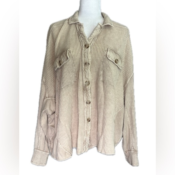 Free People Fp One Scout Jacket Sand Waffle Print Beige Tan Shacket S Small - Picture 7 of 10